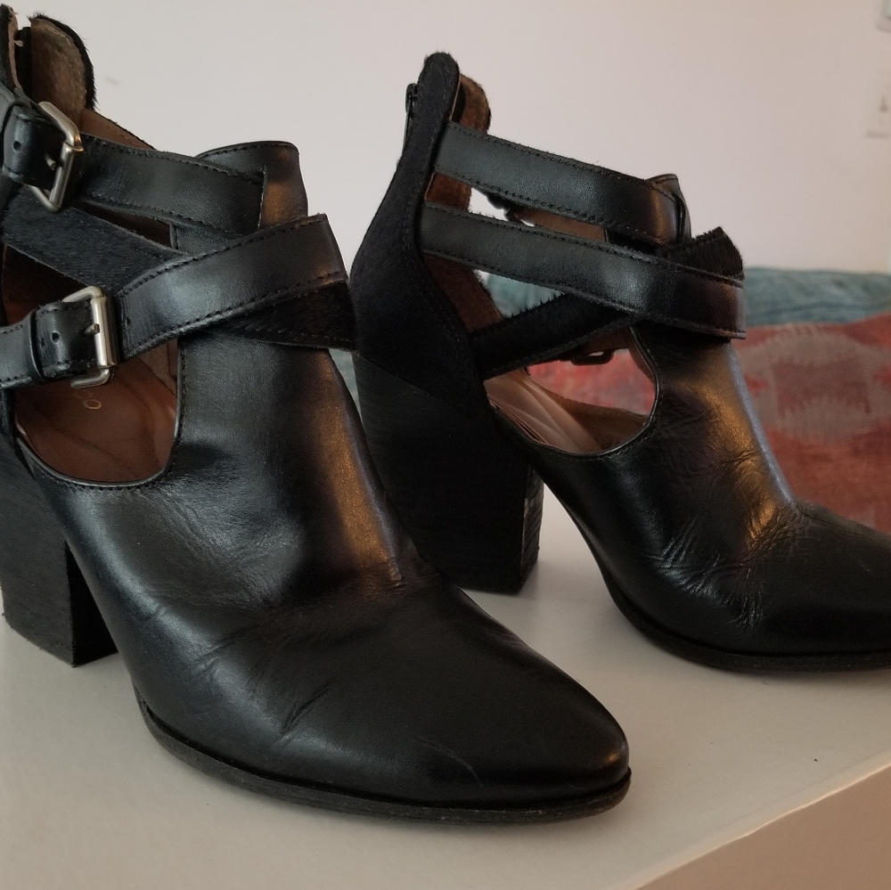 Klub Nico Black Leather Cowhide Strappy Booties